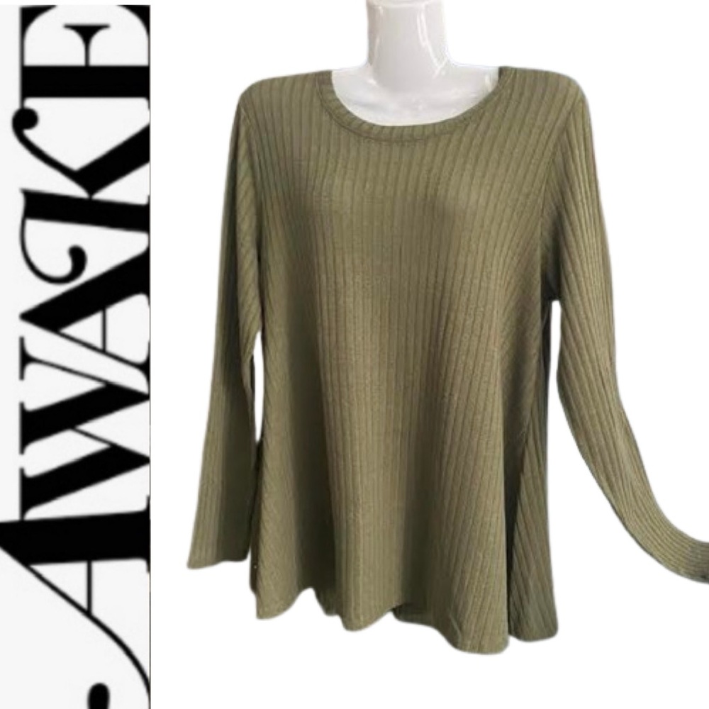 Army Green Ribbed Awake Top - Picture 1 of 12